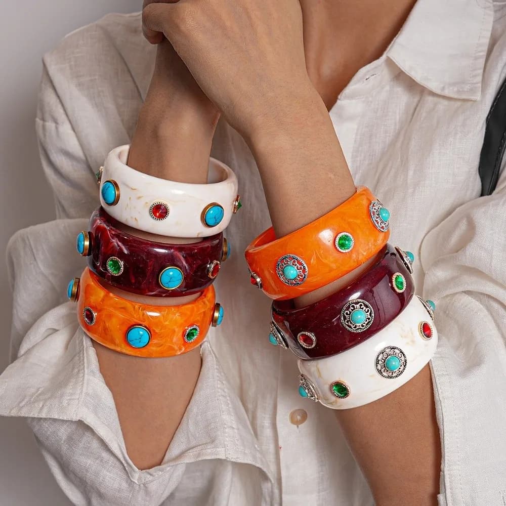 Bohemian Turquoise Acrylic Bracelet Turquoise Europe American Style Acrylic Rhinestone Bangle Jewelry Accessories Wide