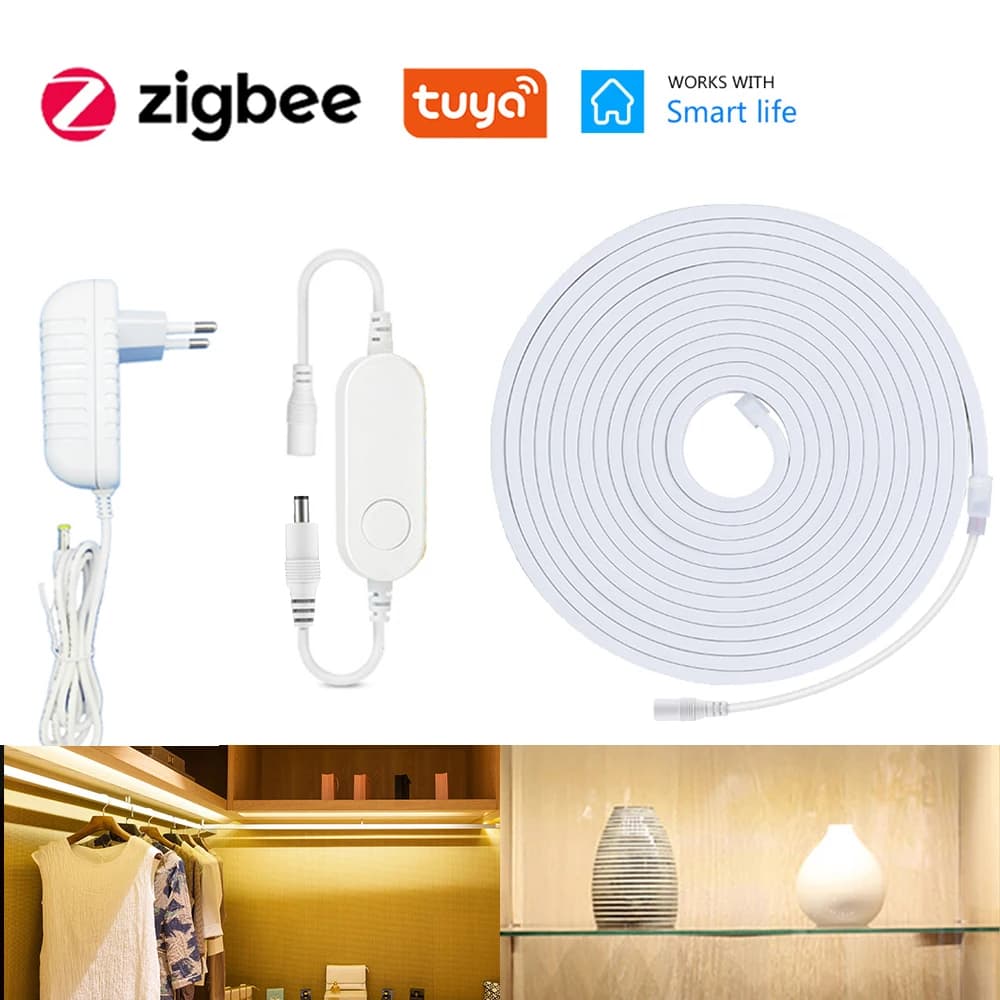 Tuya Zigbee 12V Neon LED Strip 1m 2m 3m 4m 5m Lampada dimmerabile impermeabile Bianco caldo bianco 3000-6500K per Alexa Assistente domestico Google