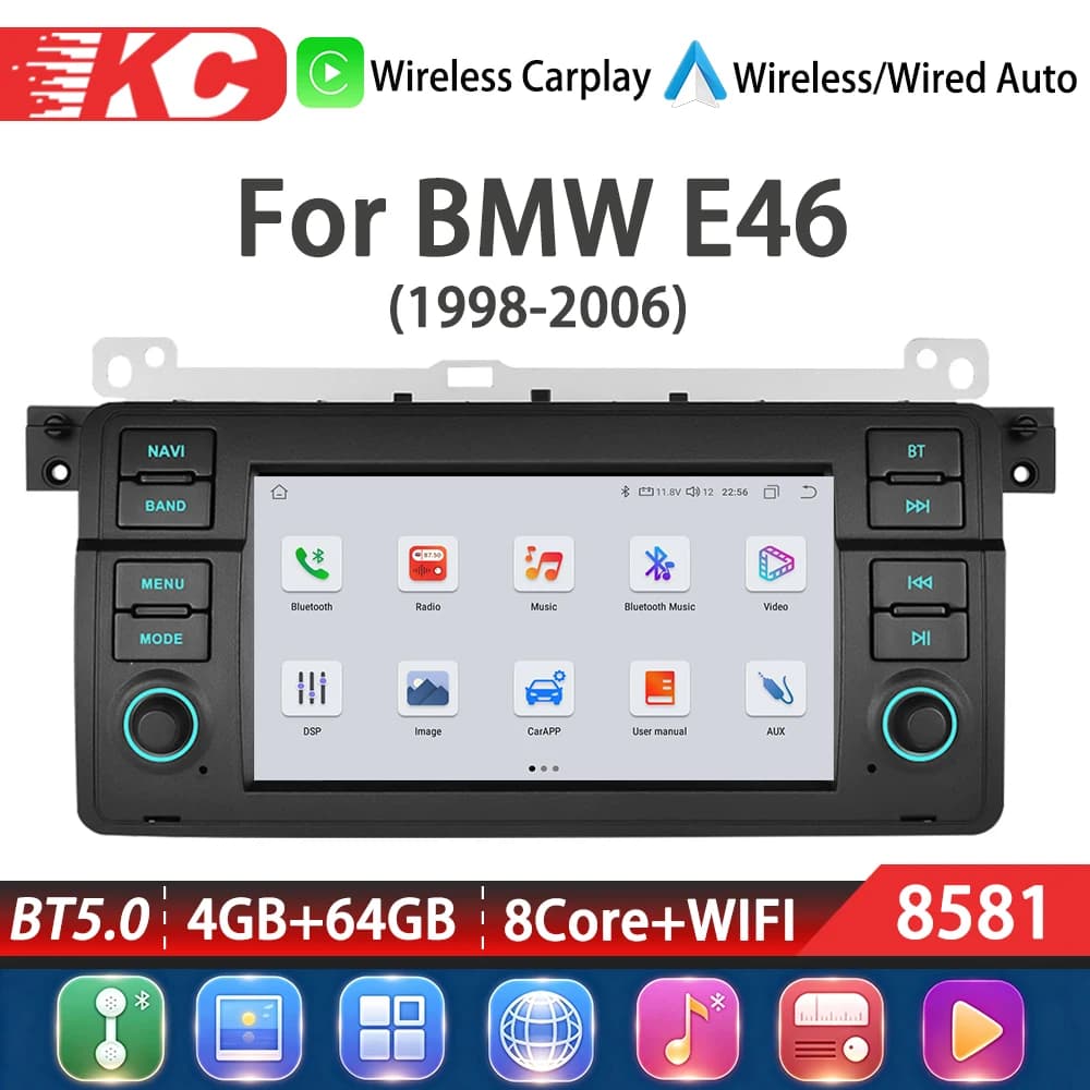 For BMW E46(1998-2006)Android14, CarPlayAndroidautoreverseinputsplitscreennavigation other functions.