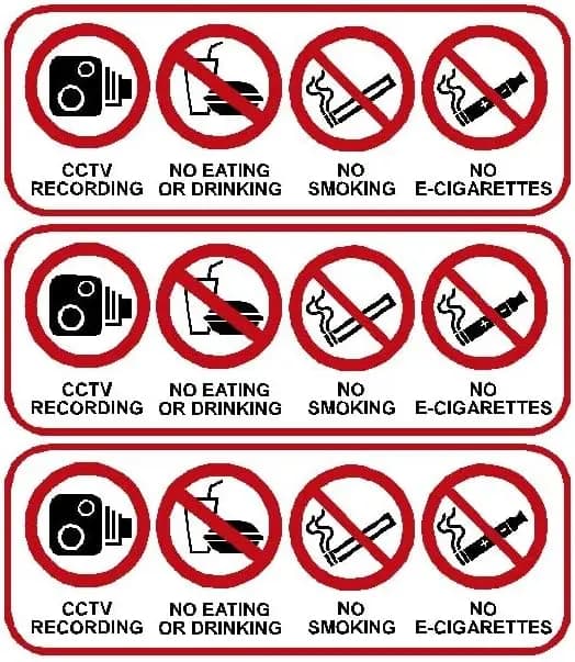 3pc 150 X 55 mm No Eating or Drinking, No Smoking, No Vaping Stickers Decals for Taxi Minibus Coach Hire Car Business