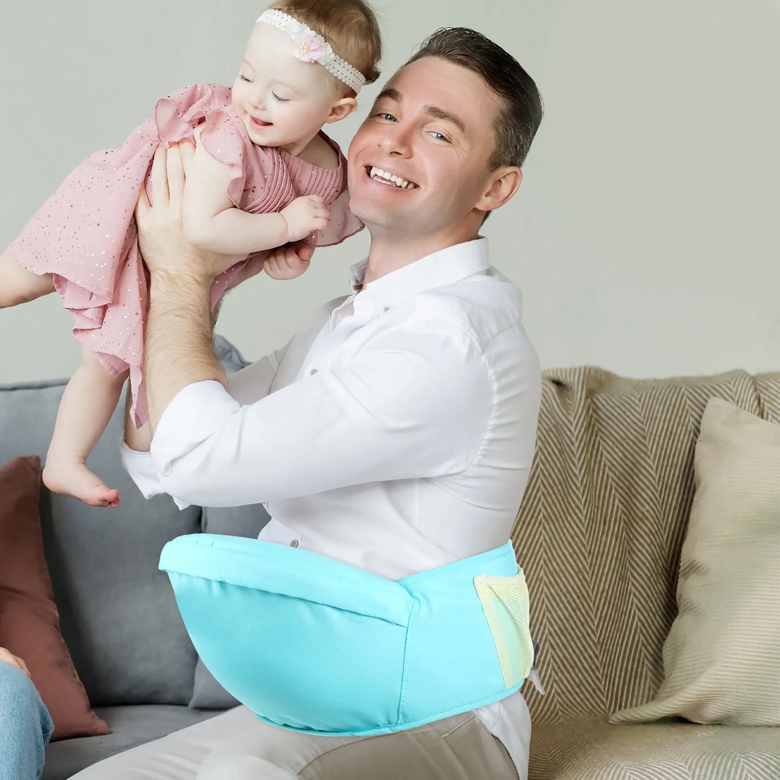 Marsupio Ergonomico per Neonati con Tasca Portaoggetti, Traspirante in Cotone, Regalo per Baby Shower
