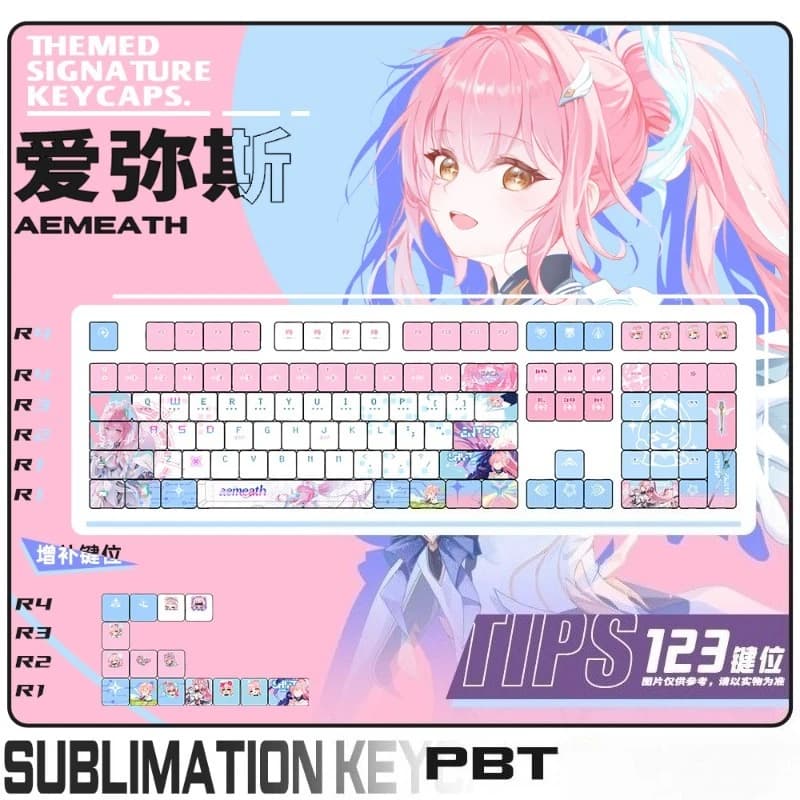 120 Key Aemeath Keycaps Set Game Wuthering Waves Theme Cute PBT Translucent Cherry Profile Gaming KeyCap For Mechanical Keyboard