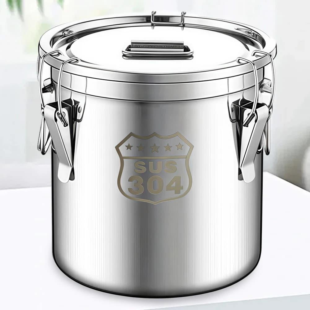 Contenitore per Olio, Zucchero e Latte in Acciaio Inox 304 da 6/12/21/33L con Coperchio Sigillato e Manici per Casa, Cucina, Bar e Ristoranti