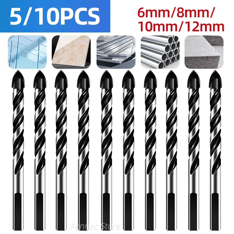 Set di punte triangolari da 6-12 mm per perforazione di piastrelle in vetro, metallo, ceramica, mattoni in cemento, lega super dura ad alta durezza