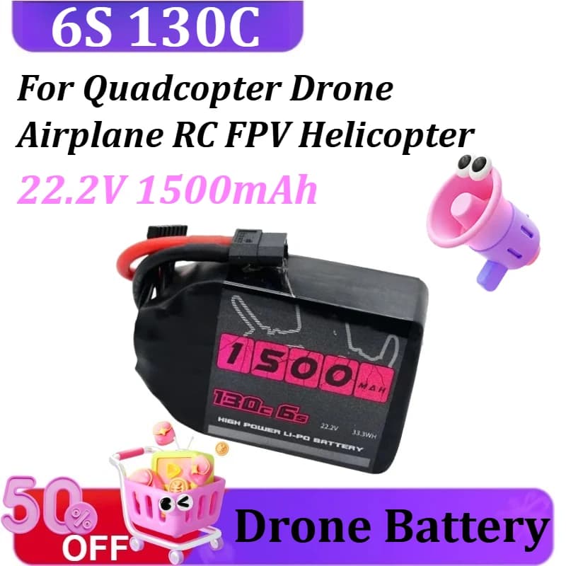 Batteria Lipo serie nera V2.0 22.2V 1500mAh 6S 130C con spina XT60 per aereo drone quadricottero RC FPV elicottero