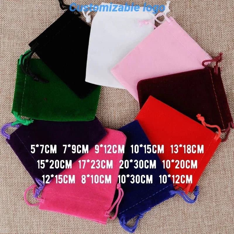50/10 pz 5x7 7x9 9x12 10x15 13x18 15x20cm sacchetto di velluto borsa con coulisse gioielli regalo Display sacchetti di imballaggio sacchetti regalo possono essere personalizzati