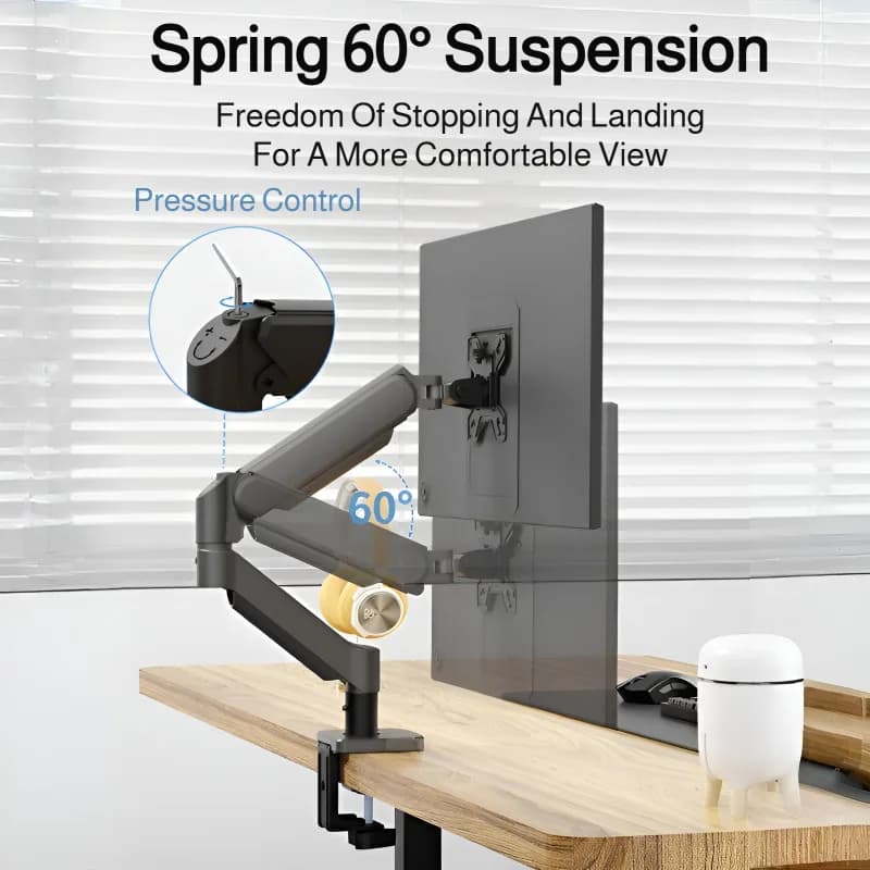 Monitor Stand Gas Spring Single Arm Adjustable VESA Mount for Computer Screen Desk Ergonomic Space Saving Office