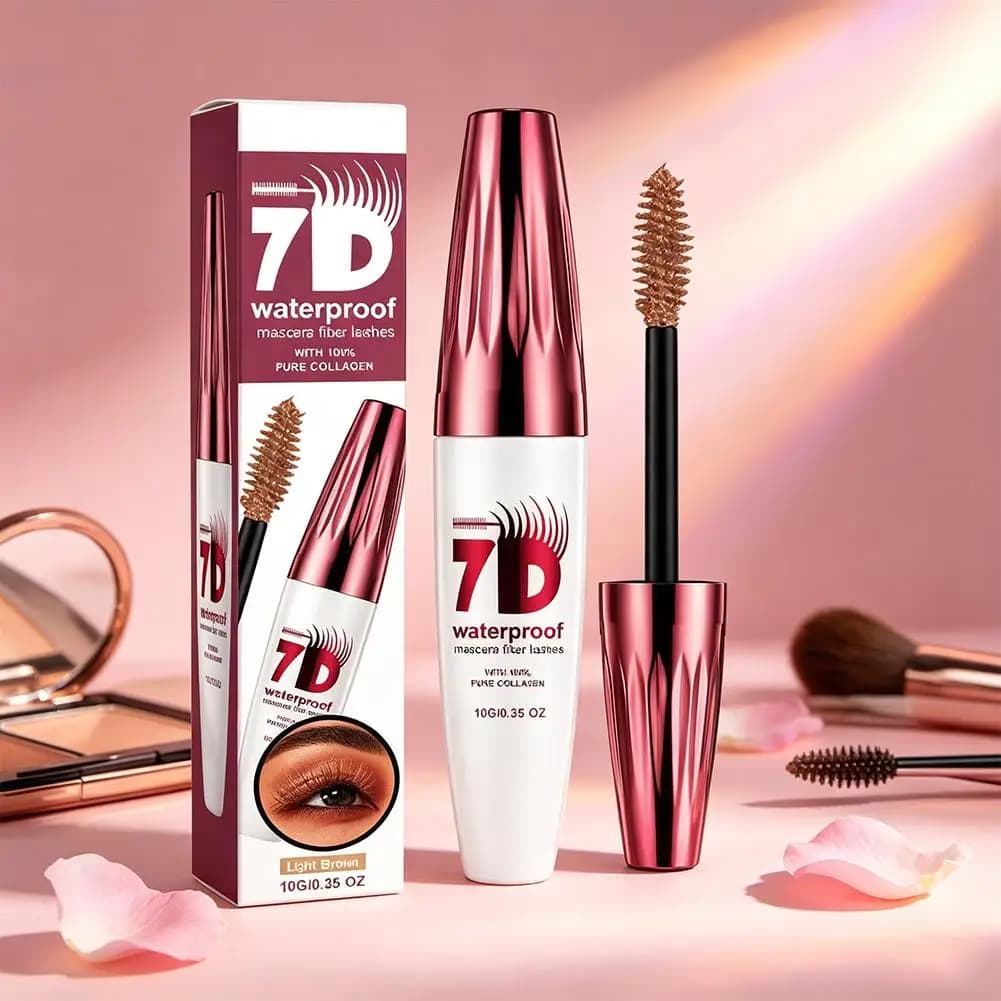 7D Waterproof Fiber Mascara, Long-Lasting Curling Thickening Mascara, Smudge-Proof Eyelash Lengthening Cosmetics