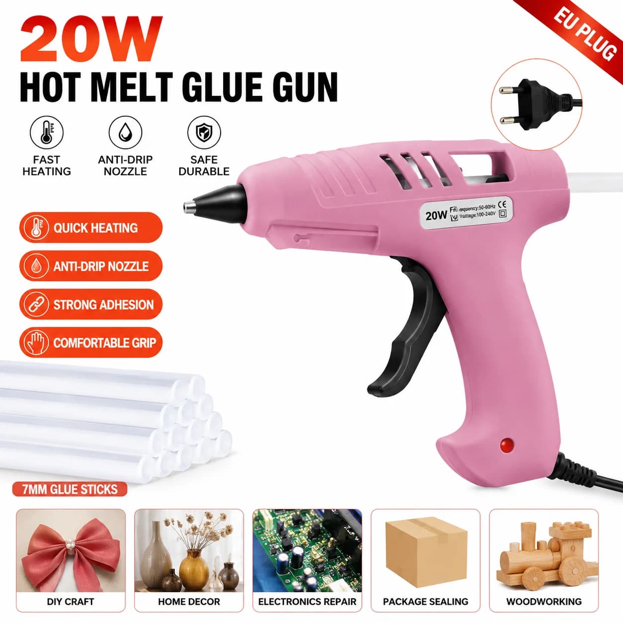 Hot Melt Glue Gun Mini Electric Heating Repair Tool DIY Industrial Household Thermo Glue Gun for 7mm Glue Sticks EU Plug