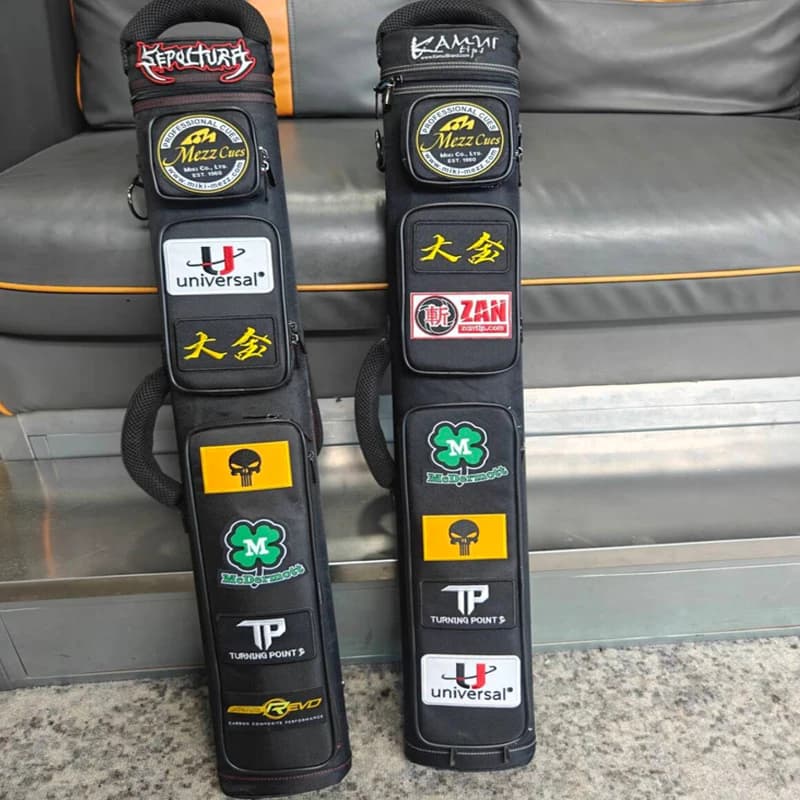 Custodia per stecche da biliardo Custodia per stecche da biliardo rossa/nera a 6 fori 2 bit 4 alberi Custodia per stecche da biliardo divisa da 1/2 con custodia per stecche da biliardo Paster da 8 pezzi