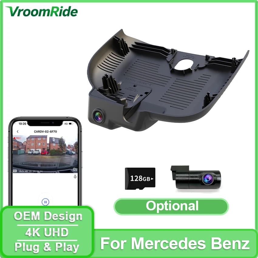 Dash Cam 4K for Mercedes Benz Class A200L A180L, CLA200 CLA220 CLA260 2024 2025 2026, DVR Car with WIFI and Night Vision