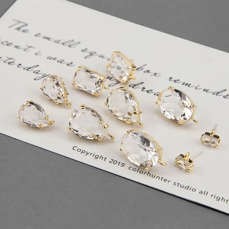 2 pezzi accessori per gioielli fai da te placcato in rame Color oro zircone rettangolare goccia d'acqua appeso materiale orecchini ad ago in argento 925