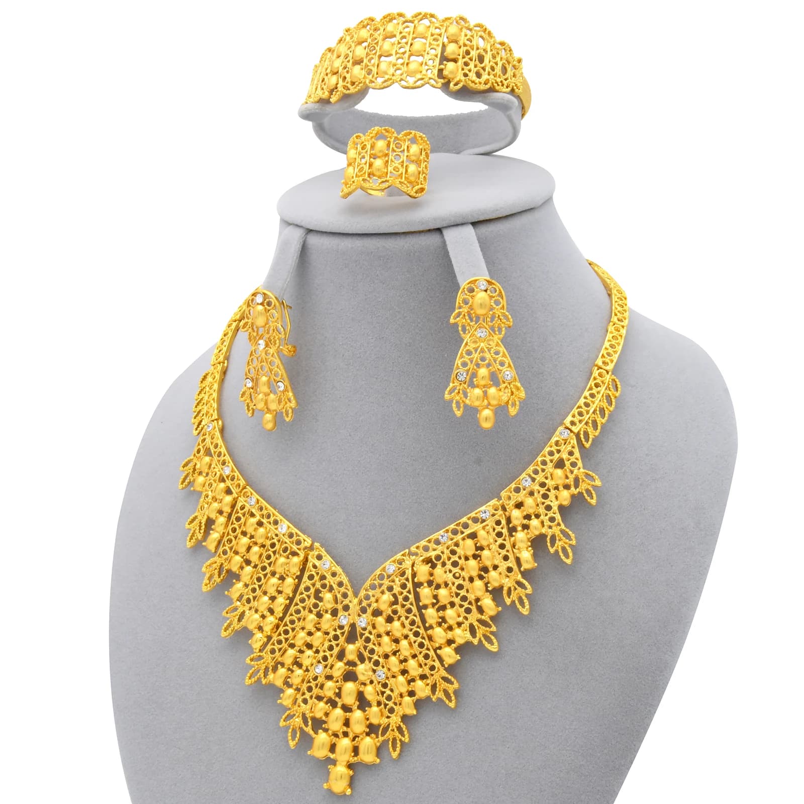 Set di collane color oro di cristallo di Dubai di lusso per le donne Set di gioielli africani da sposa Regali di anniversario di gioielli indiani