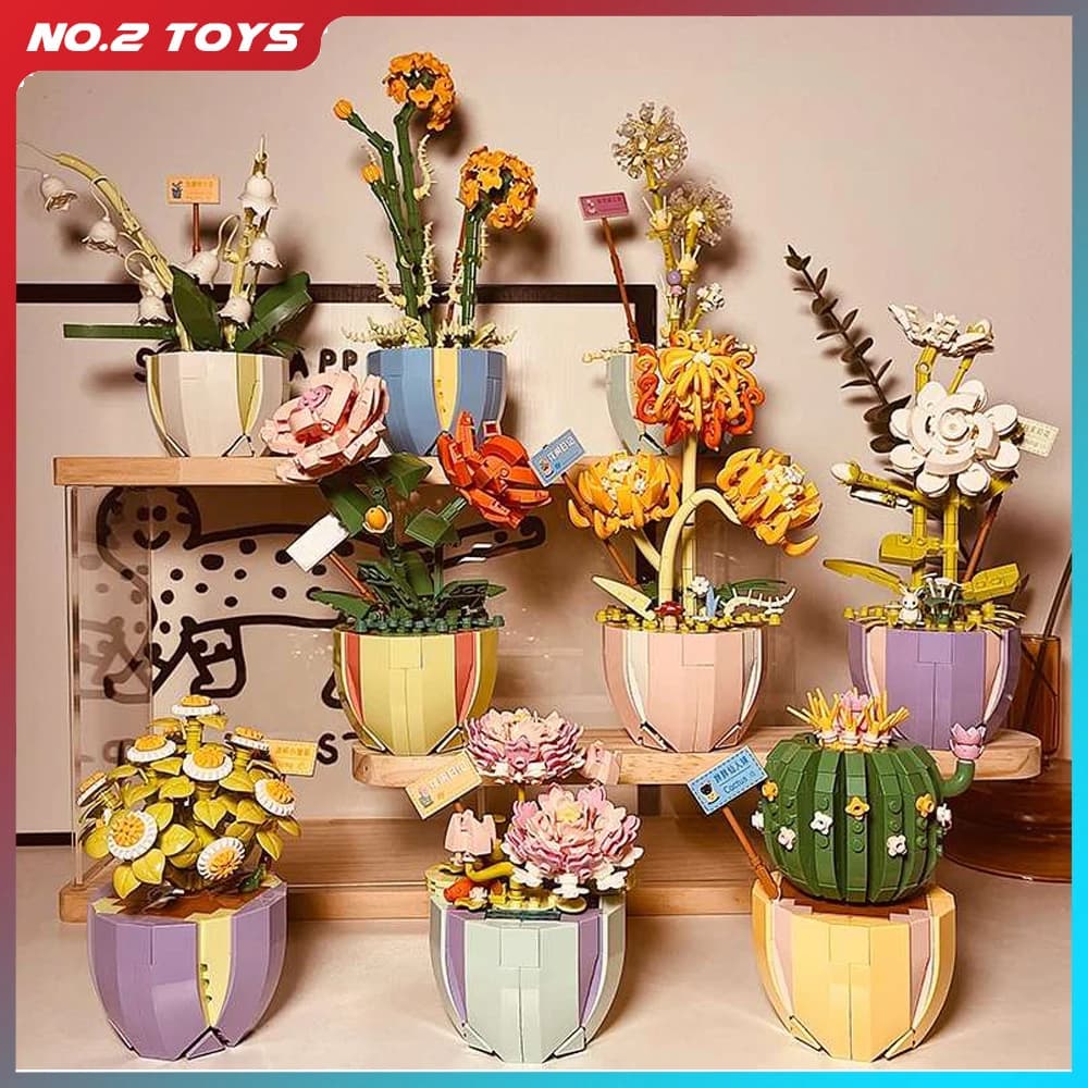 Mini Flower Building Blocks Flower DIY Green Plant Bouquet Potted 3D Model Flower Block Home Decoration Girl Gift Children's Toy