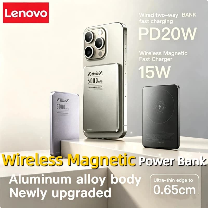 Lenovo10000mAh Ultra Slim Magnetic PowerBank Qi2 Wireless Powerbank Fast Charge Portable ExternalBattery For Magnetic For iPhone