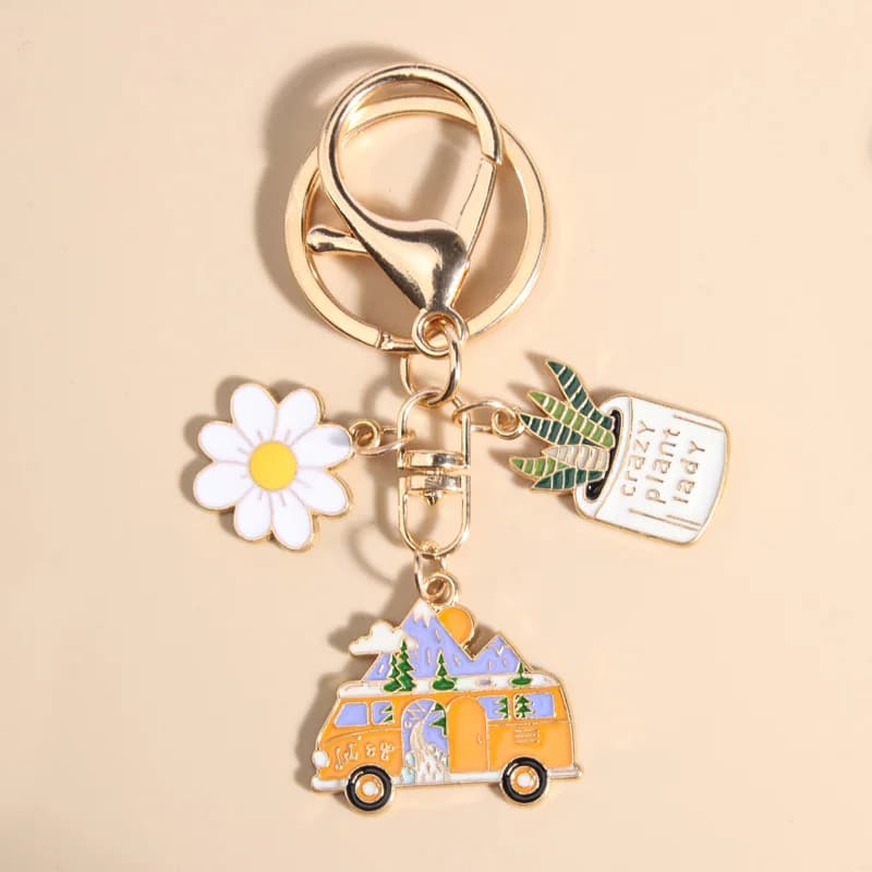 Sympathetic enamelled keychain Cartoon Bus Flower Pot Keychains Friendship Gifts for Men Woman Girl Bag Accessories