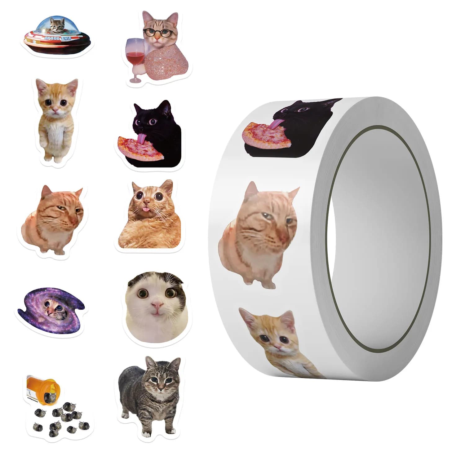 500 Pezzi/Rotolo Adesivi Divertenti con Gatti MEME, Sticker Cartoon per DIY, Graffiti, Telefono, Laptop, Notebook, Valigia, Impermeabili, Carini, Giocattoli per Bambini