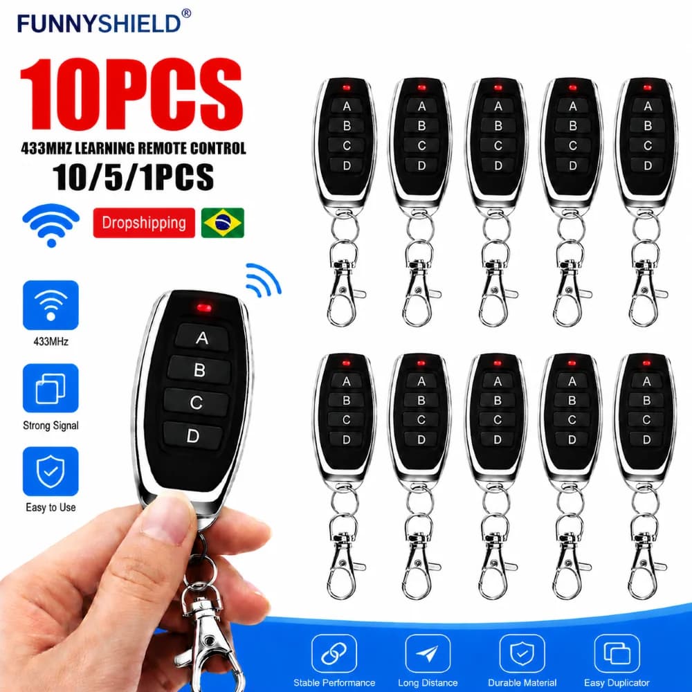 FUNNYSHIELD Wireless 433MHz RF Remote Control Learning Code for Garage Door Gate Opener Home Automation Car Alarm With Battery