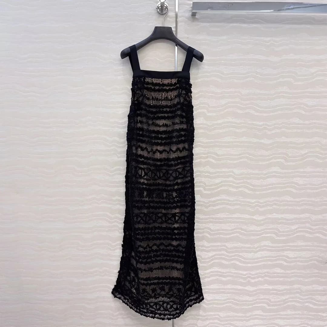 2025 New Fashion Luxury 68% seta uncinetto tessuto gilet vestito da partito donne cinghie slash neck backless cava maglia abiti lunghi sexy