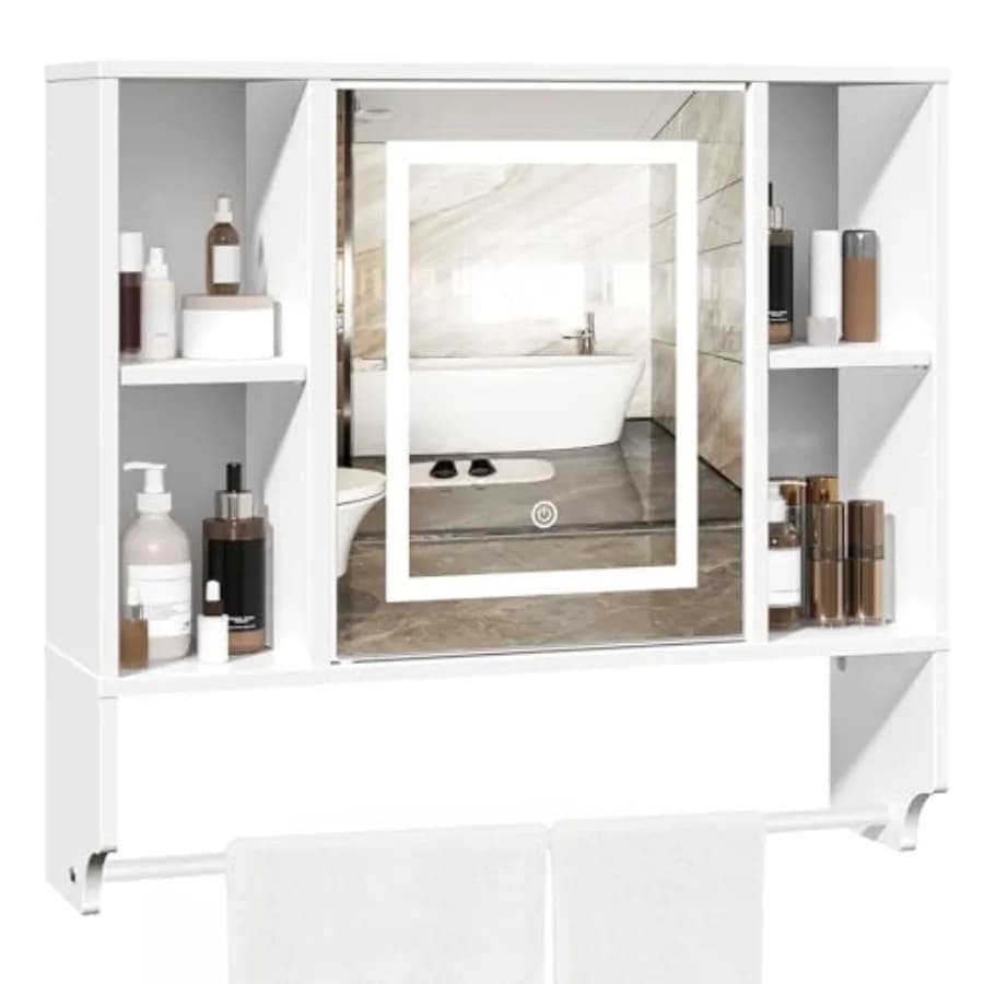 Armadietto da parete per bagno con specchio Armadietto dei medicinali a parete con regolazione del colore Luci a LED con specchio sopra il WC Stora