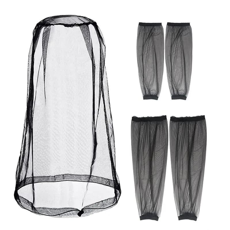 AB34-Mosquito Protection Suit For Camping Fishing- Head Net Mesh, And Leg Sleeves, 5Pcs Mosquito Netting Suit Kit