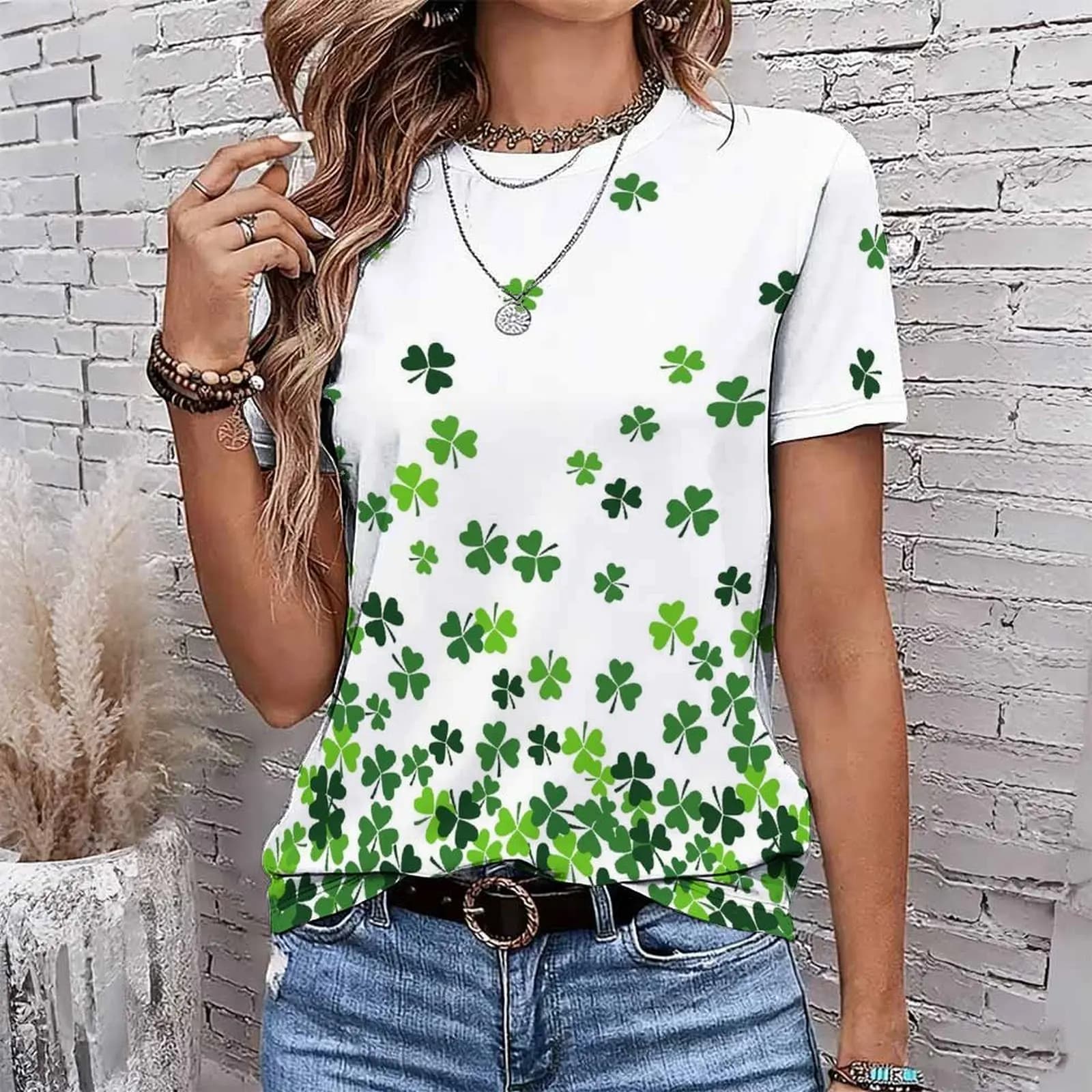 Round Neck T-shirt Summer Women's Fashion Casual Short Sleeved Printed Top Daily Street Elegance Tee