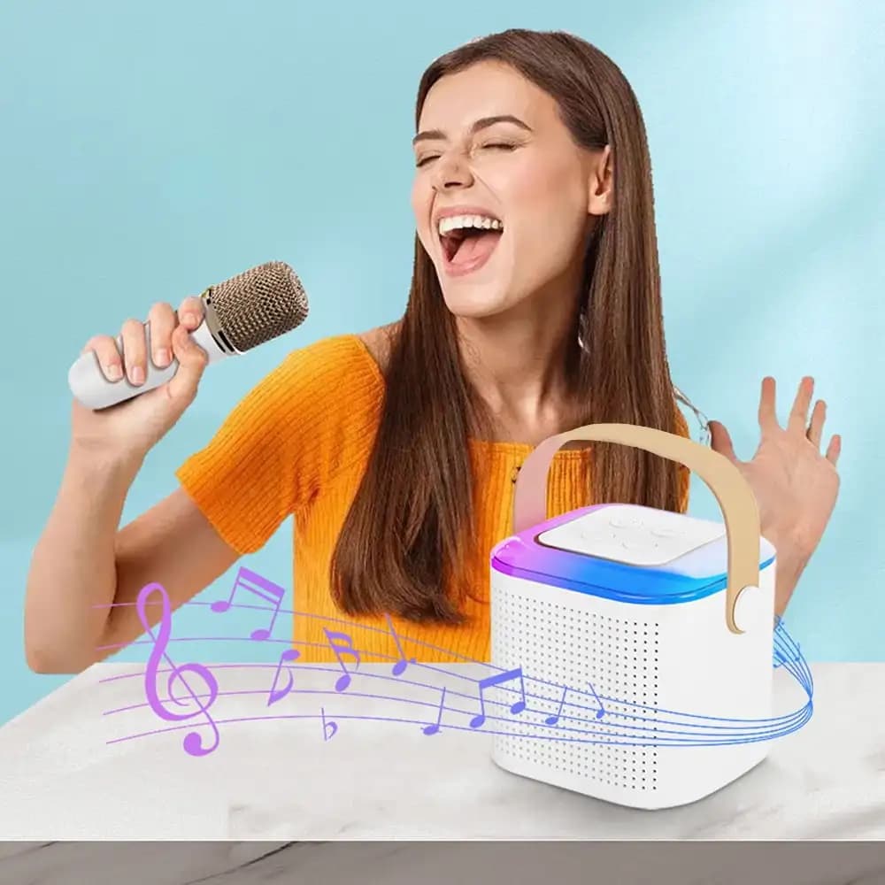 Macchina per Karaoke, Altoparlante Portatile con 2 Microfoni Wireless e Luci LED, Regalo Karaoke per Adulti e Bambini, Feste di Compleanno e Casa