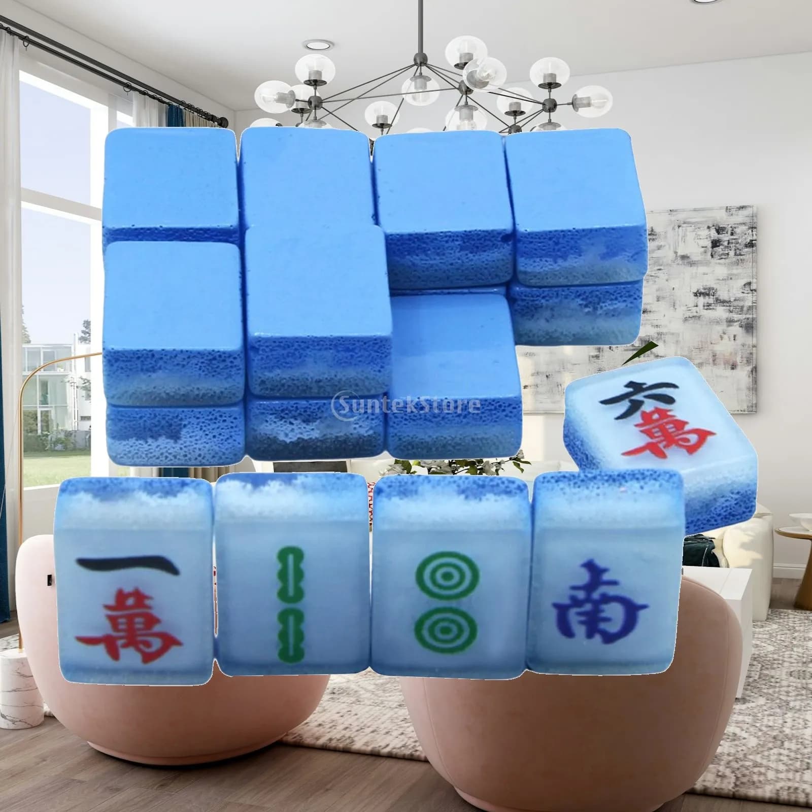 18Pcs Luminous Resin Chinese Mahjong Tiles Keychain Pendant Jewelry Accessories Mahjong Keychain Pendant for Bag Ornaments