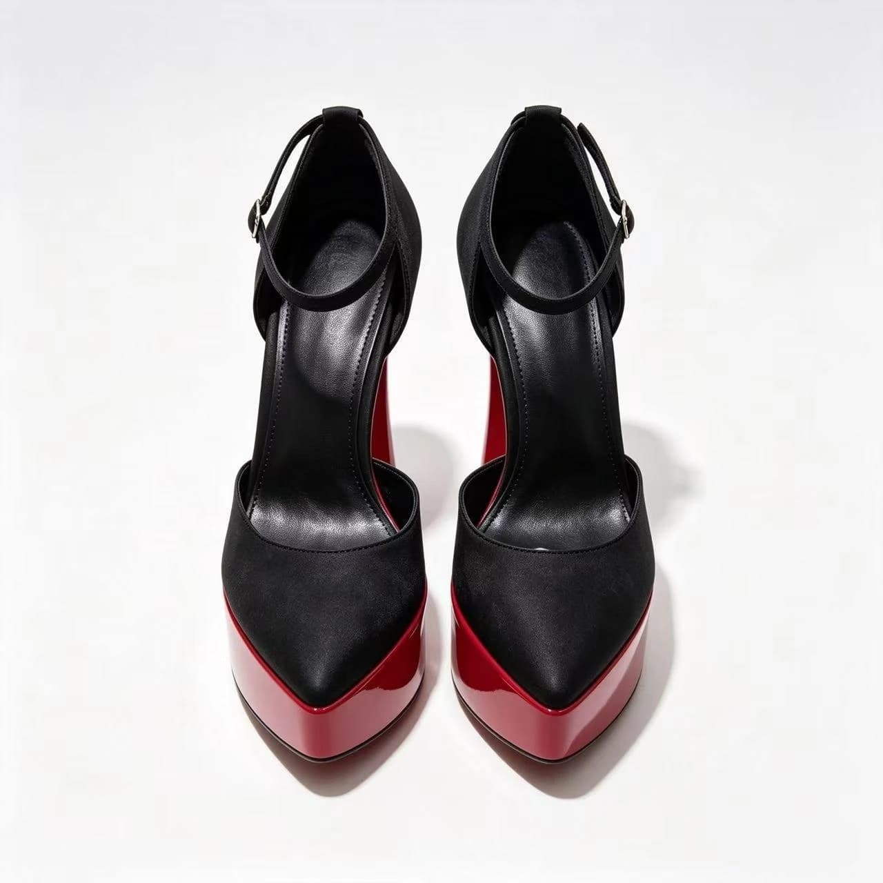 Women Satin Pointed Toe Platform Pumps Ankle Strap Flared High Heels OutSole Evening Wedding Party Formal Fashion Dress Footwear