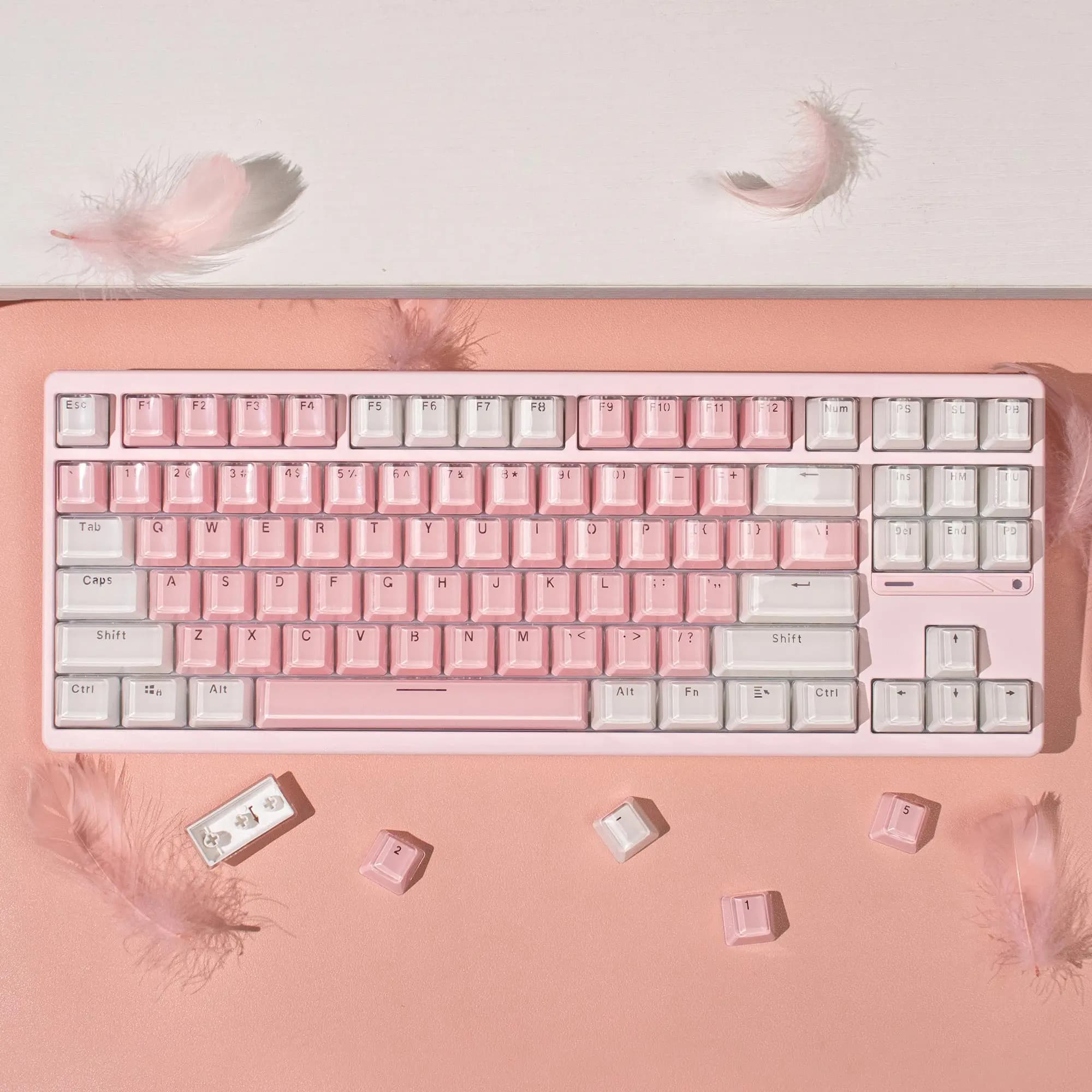 Copritasti Crystal White Pink Jelly Profilo OEM 104 tasti Set di copritasti ABS doppio scatto per interruttori MX Tastiera meccanica