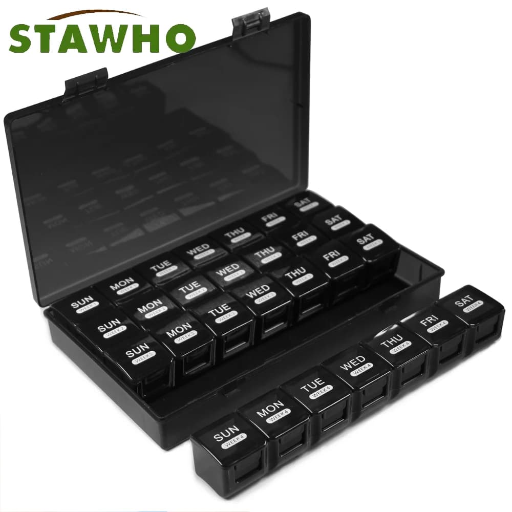 Monthly pill holder, moisture proof pill holder for 4 weeks, medicine organizer for one month, vitamin pills, supplements