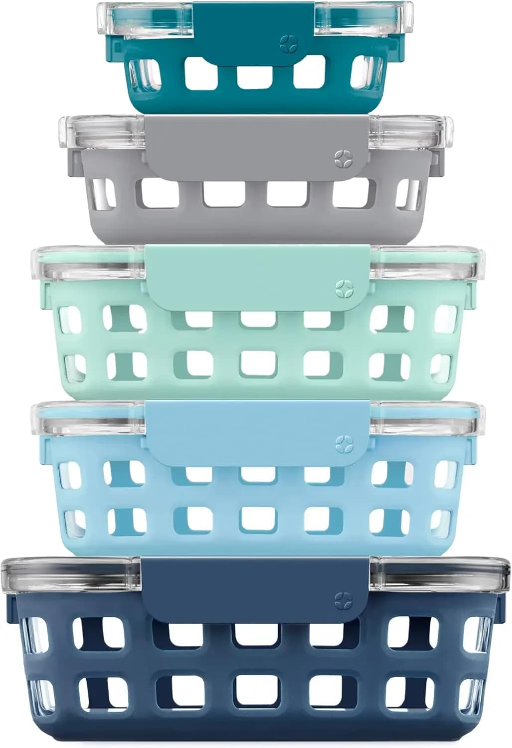 Glass containers for Perdite Proof Foods with Silicone Shelves, Airtight Covers, Dishwasher Washables and Used in Microwaves