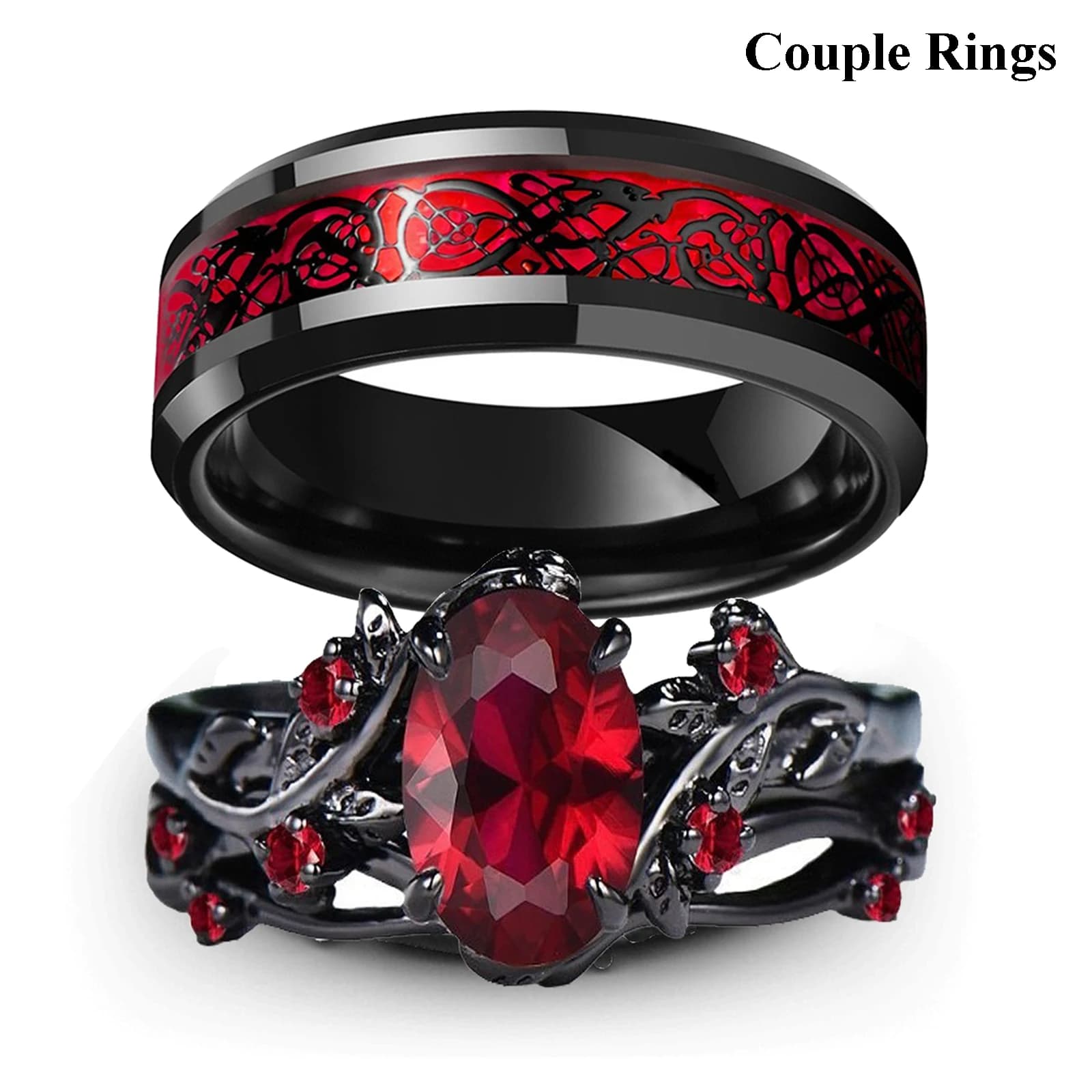 Anelli per coppie con ciondoli Anelli romantici con strass rossi da donna Set da uomo alla moda Anelli con drago celtico in acciaio inossidabile Gioielli per fedi nuziali