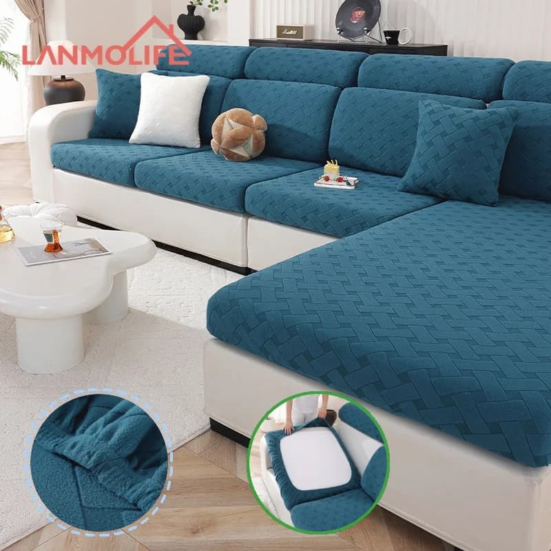 Solid color jacquard sofa cushion cover Set of modular sofas Removable elastic spandex cover for office furniture