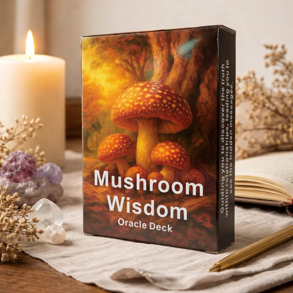 Mushroom Wisdom Oracle Deck, Carte di ispirazione per la meditazione, Carte di guida per l'energia naturale (48 pezzi, 12x8 cm)