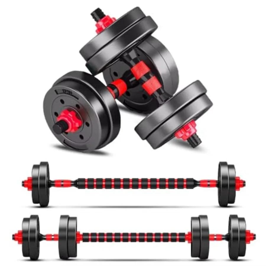 Adjustable dumbbell set (2 pieces) convertible into barbells, light free weights for home gym, equipment for men and women, black color