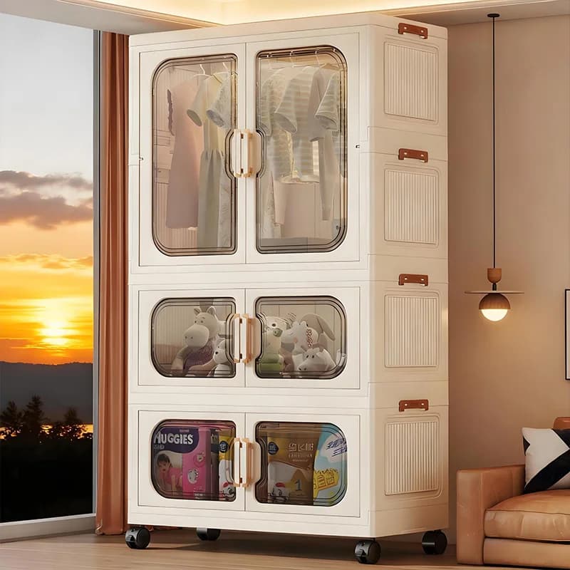 No-Install Foldable Baby Wardrobe – Multilayer Toy Storage Cabinet for Living Room & Bedroom, Space-Saving Clothes Organizer
