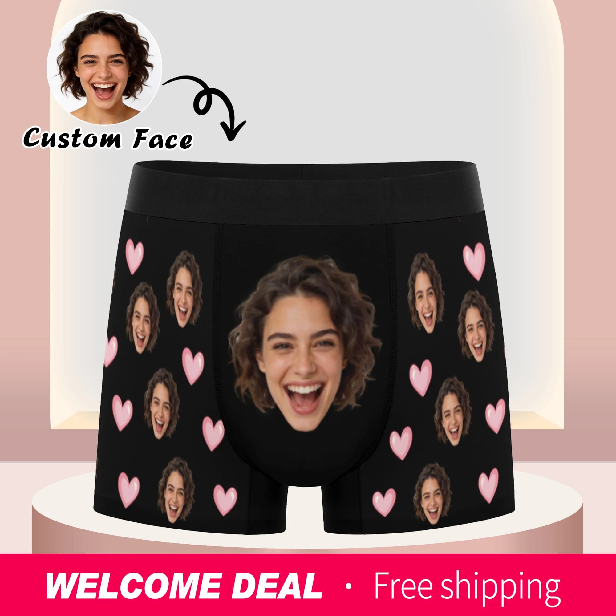 Personalized Face Photo Underwear Custom Heart Boxer Briefs Custom Men Valentine's Day Gift For Husband Anniversary