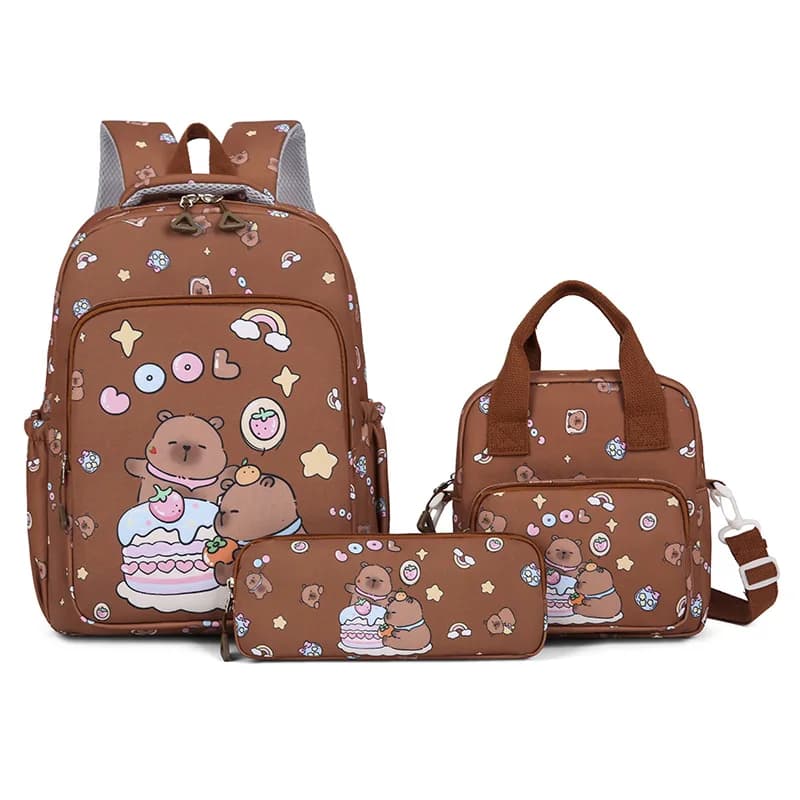 Zaino colorato Capybara 3 pezzi/set per donna Borse da scuola casual con borsa per il pranzo Zaino per ragazza ragazzo studente adolescente