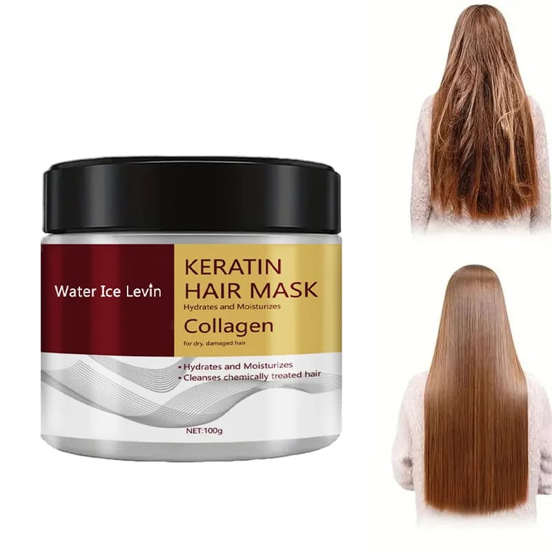 Keratin hair mask with collagen, moisturizes and moisturizes for dry and damaged hair, improves softness, shine and elasticity