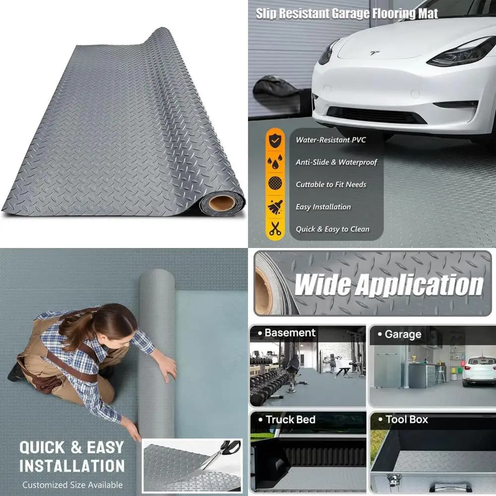 PVC garage pad thick, 2 feet x 15 feet, waterproof and durable anti-slip protection for cars, trailers, SUVs, basements, gyms (Grigio)