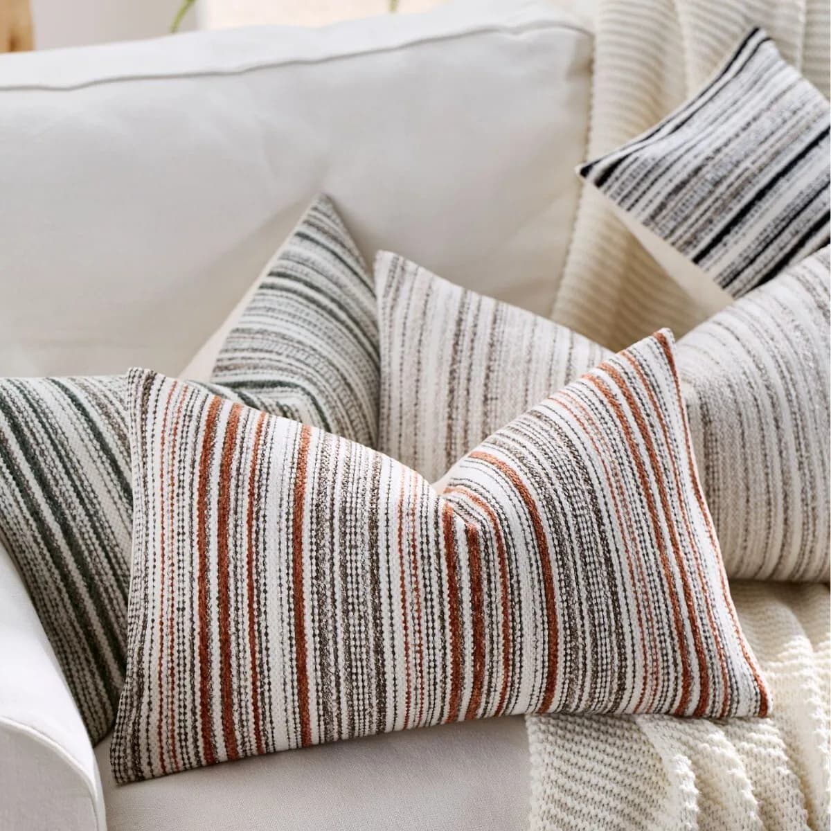 Fodere per cuscini Boucle Fodere per cuscini per divano a righe testurizzate Federa decorativa morbida Divano Sedia Camera da letto Soggiorno Decorazioni per la casa