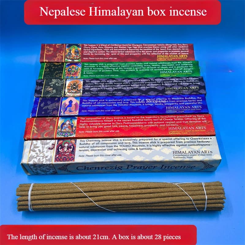Nepal Himalaya Scatola quadrata Stick Incenso Piante naturali Fatto a mano Classico incenso tibetano Culto domestico per interni Buddha Joss Stick