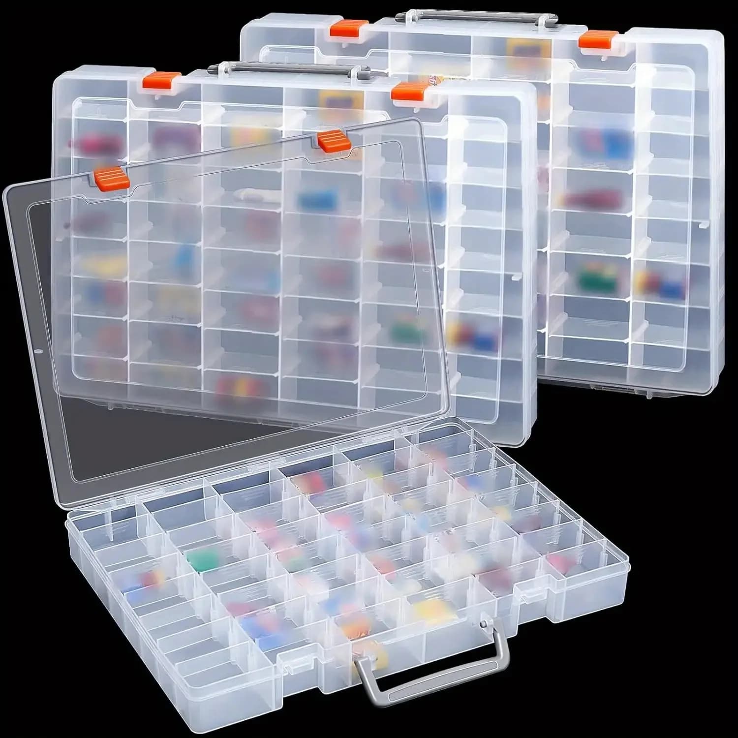 Scatola organizer in plastica trasparente a 48 scomparti con divisori rimovibili, scatola per artigianato con scomparti in plastica, scatola portaoggetti per gioielli con divisori regolabili