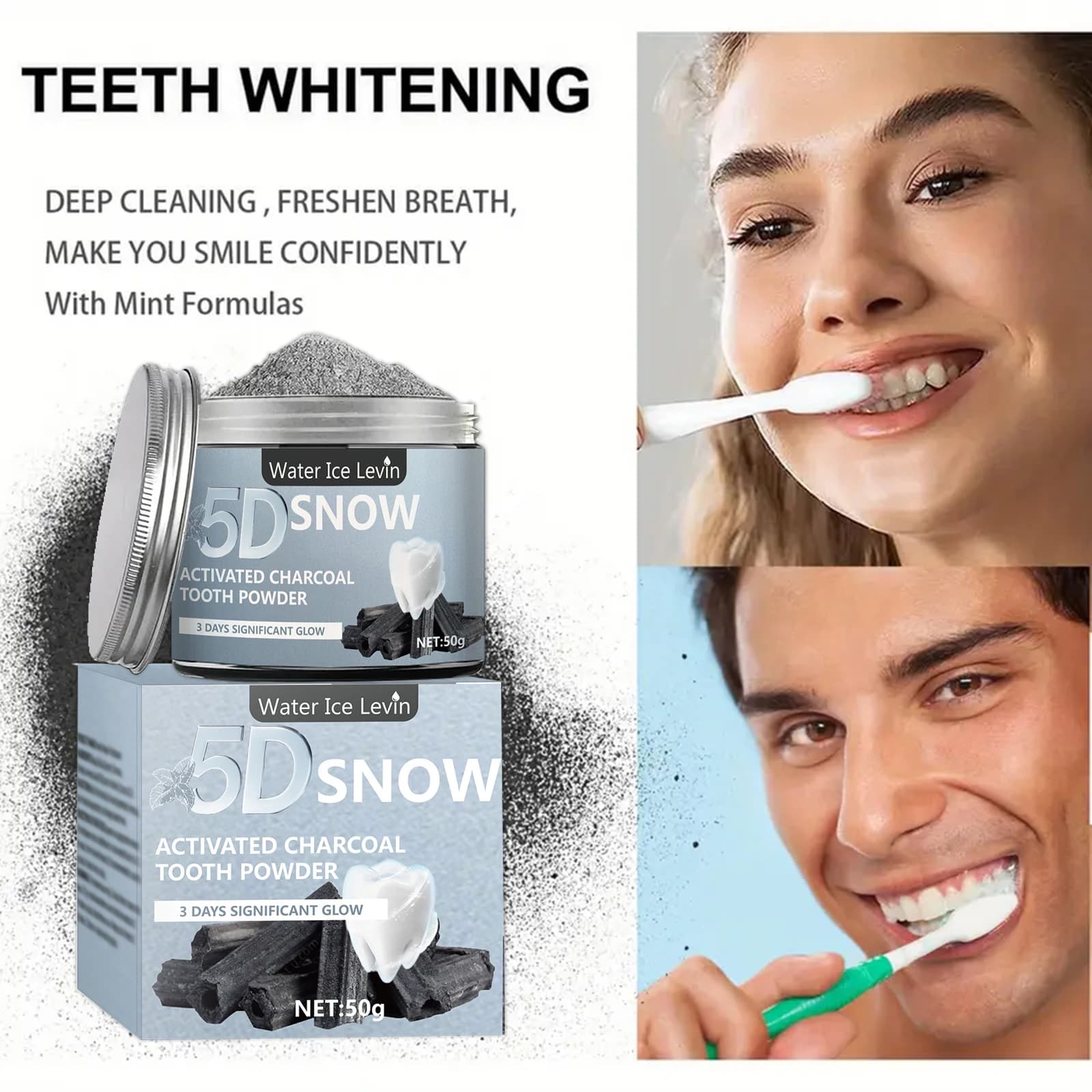 Active Coal Teeth Whitening Powder, 50 g - Deep Cleaning, Fresh Alit, Daily Teeth Care - Powder Form, Whitening Effect, Basic Cleaning Effect