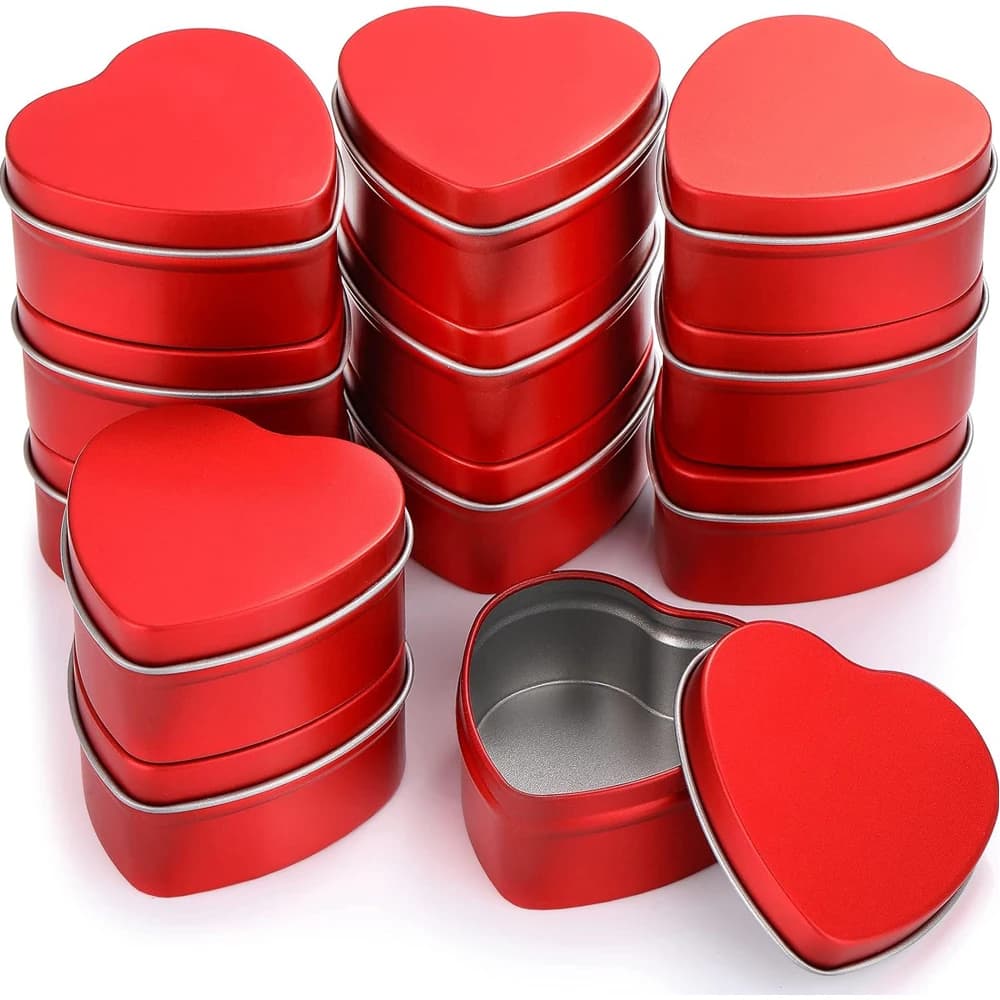 Barattoli metallici a forma di cuore da 2 once con coperchi Barattoli per candele vuoti Contenitori per candele Lattine per realizzare candele Scatola a cuore per la mamma