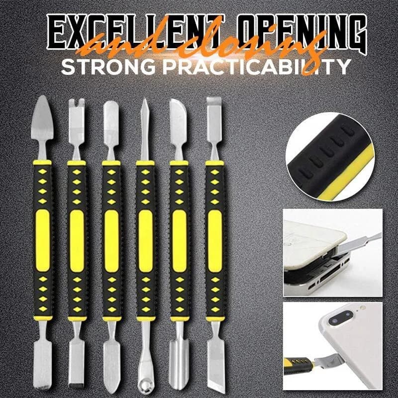 6PCS Piede di porco in metallo Leva di apertura Kit di strumenti di riparazione per telefono cellulare Notebook Doppia testa Spudger in metallo Set di utensili manuali per la casa