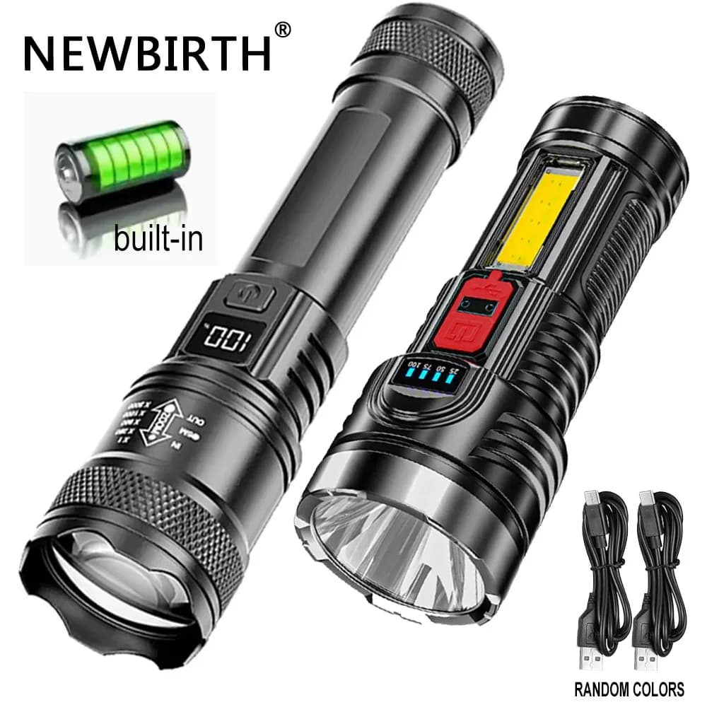 Torce a LED ad alta potenza potente Torcia tattica con luce flash Lampada ultra luminosa Ricarica USB Lanterna da campeggio per pesca Defensa