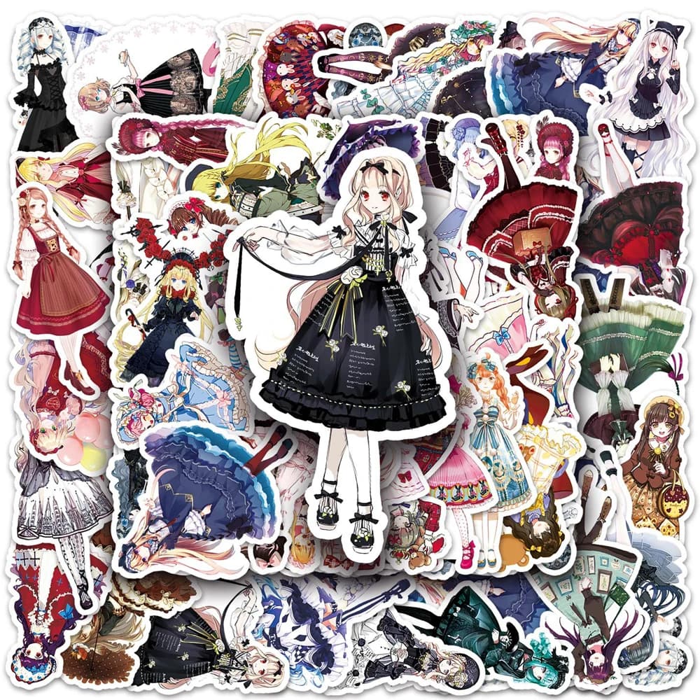 10/30/50psc Kawaii Anime Lolita Dress Girl Stickers estetica Cute decalcomanie Laptop Scrapbook valigia Bike Kid Cartoon Sticker Toy