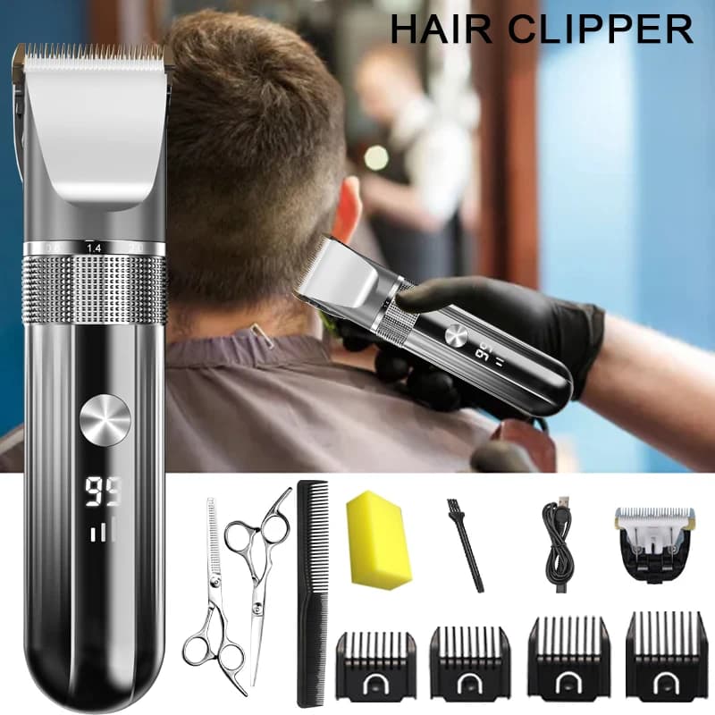 Tagliacapelli elettrico Trimmer professionale Display a LED impermeabile per uso domestico Tagliacapelli da uomo Set di strumenti per taglio di capelli con ricarica USB